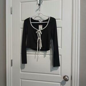 NWT Black Long Sleeve Blouse with White Trim